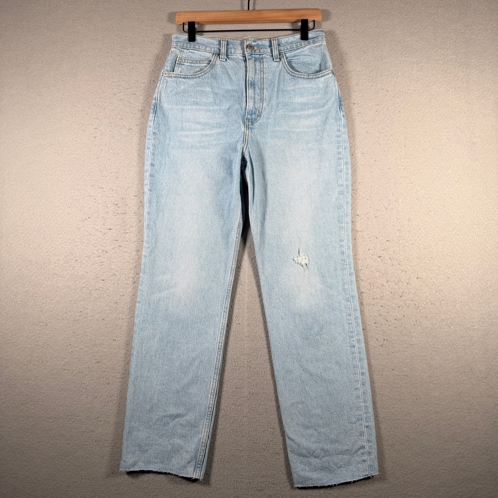 Levis 70s High Slim Straight Jeans Women 28 Light Wash Distressed Raw Hem S40197